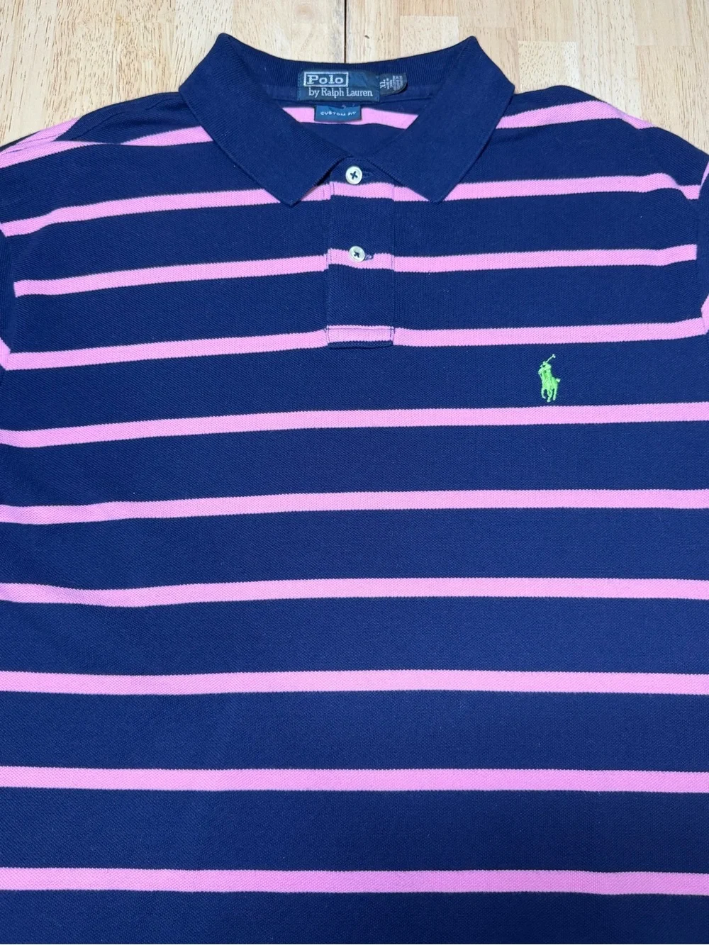 Polo Ralph Lauren Vintage 90s Navy Pink Striped Polo Shirt Embroidered Pony XL